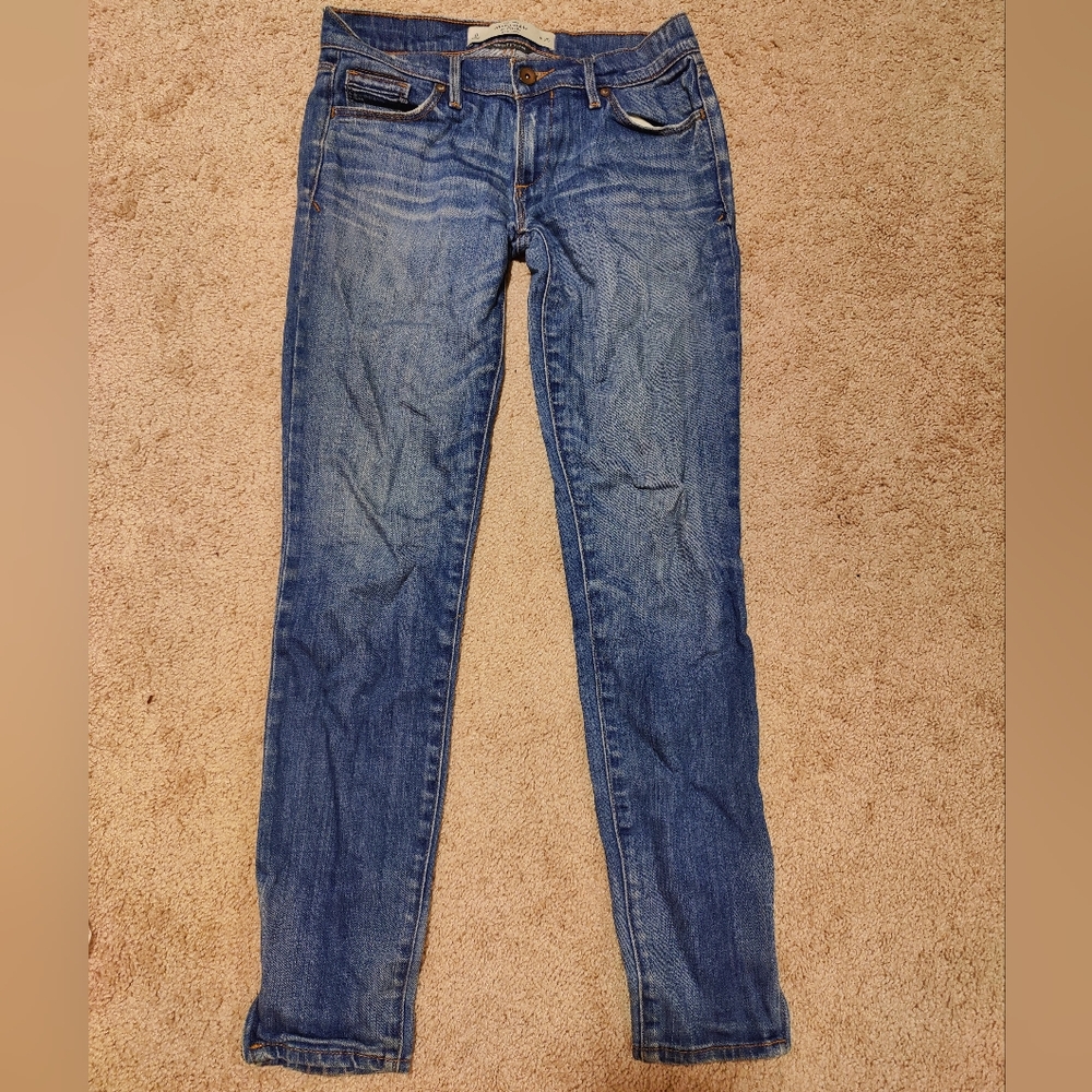 Abercrombie And Fitch Perfect Stretch Zippered Blue Straight Leg Denim Jeans